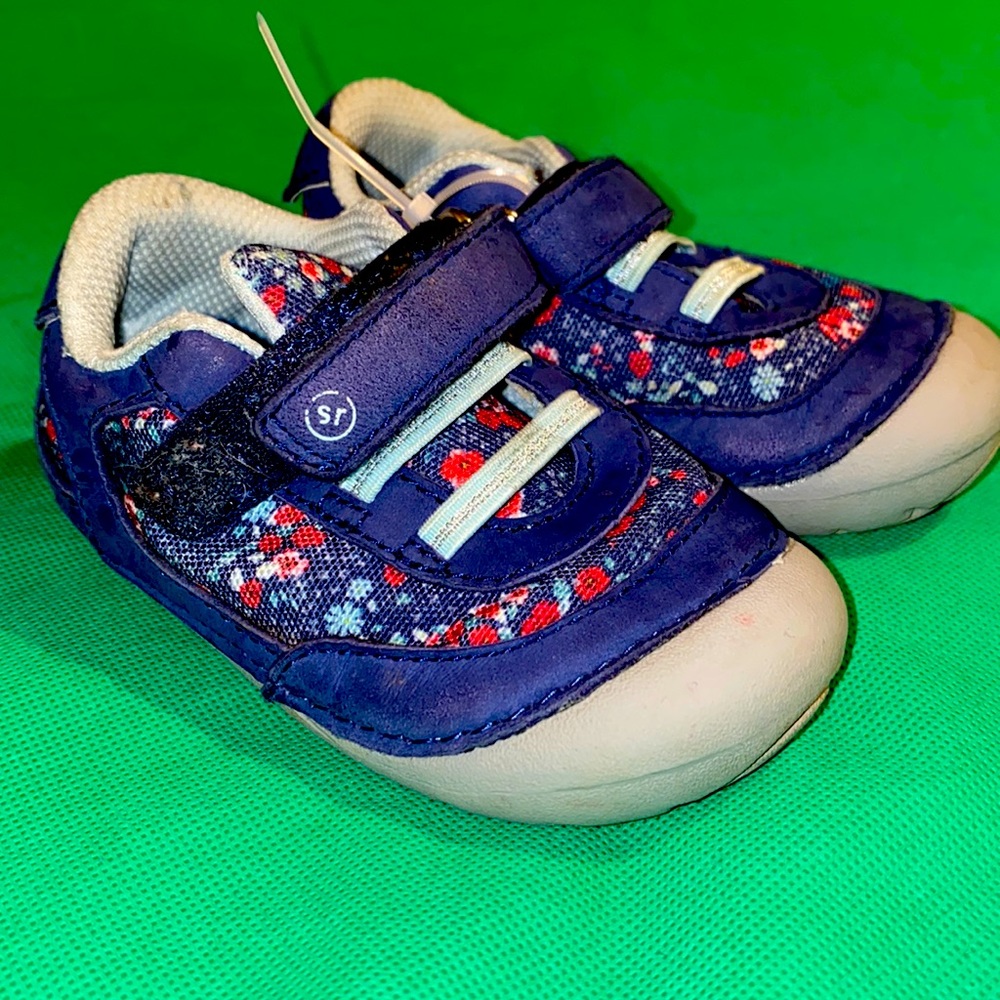 Stride Rite Girls Sneakers Blue Gray Size 5.5 XW Jazzy Floral SBGS190315 Leather